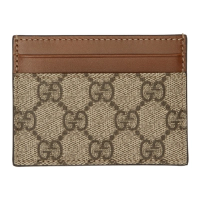 Shop Gucci Beige & Brown Gg Supreme Card Holder In Ebony/beige