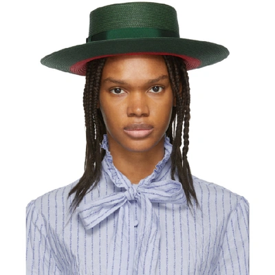 Shop Gucci Green And Red Straw Hat In 3066 Green