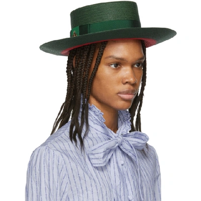 Shop Gucci Green And Red Straw Hat In 3066 Green