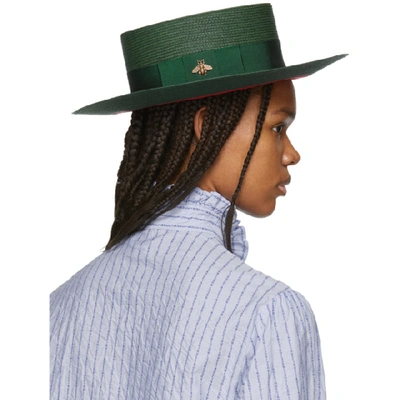 Shop Gucci Green And Red Straw Hat In 3066 Green