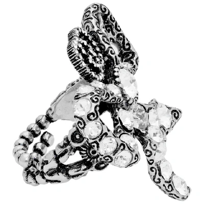 Shop Gucci Silver Crystal Bow Ring In 8162 Crysta