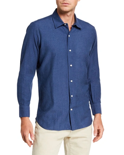 Shop Loro Piana Men's Arthur Denim Sport Shirt In Blue/gray