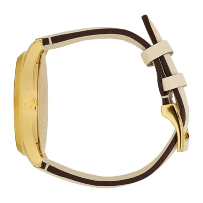 Shop Gucci Gold And White Leather Bee G-timeless Watch