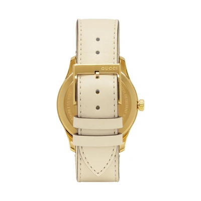 Shop Gucci Gold And White Leather Bee G-timeless Watch