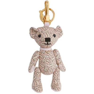 Shop Burberry Pink Leather Monogram Thomas Keychain In Blush Pink