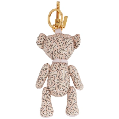 Shop Burberry Pink Leather Monogram Thomas Keychain In Blush Pink