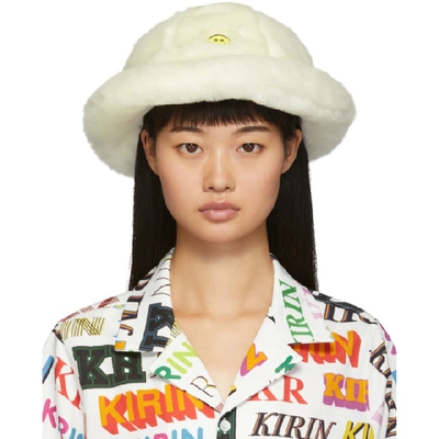 Shop Kirin Off-white Faux-fur Smile Bucket Hat In Wht Yellow