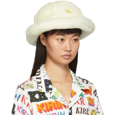 Shop Kirin Off-white Faux-fur Smile Bucket Hat In Wht Yellow