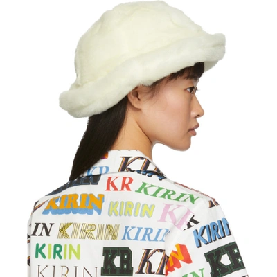 Shop Kirin Off-white Faux-fur Smile Bucket Hat In Wht Yellow