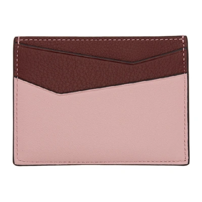 Shop Loewe Pink And Burgundy Puzzle Card Holder In 6948 Wine/p