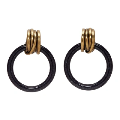 Shop Balenciaga Black And Gold Xs Hoop Earrings In 7072 Midnig