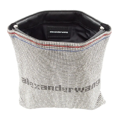 Shop Alexander Wang Silver Rhinestone Chain Mesh Wangloc Pouch