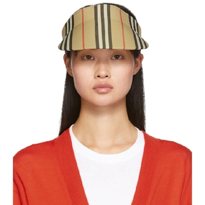 Shop Burberry Beige Heritage Stripe Elastic Visor