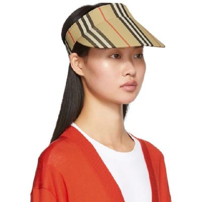 Shop Burberry Beige Heritage Stripe Elastic Visor