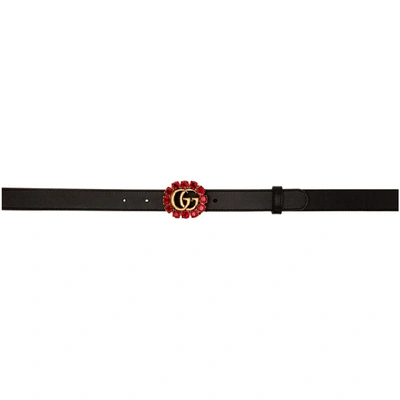 Shop Gucci Black Crystal Gg Marmont Belt In 8230 Black