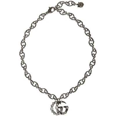 Shop Gucci Silver Crystal Gg Necklace In 8162 Clear