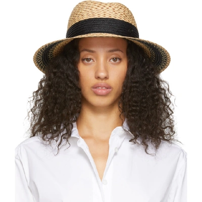 Shop Maison Michel Beige And Black Straw Virginie Fedora In Multi