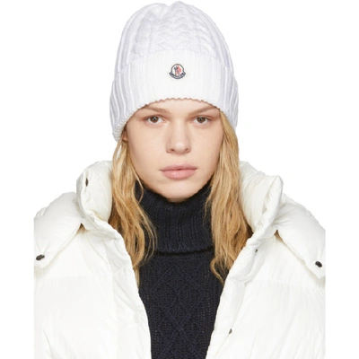 Shop Moncler White Wool Beanie In 034 White