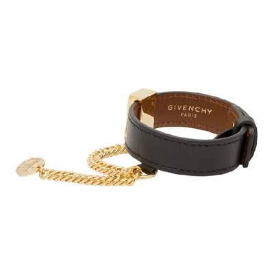 Shop Givenchy Black Leather Gv Bracelet In 001 Black