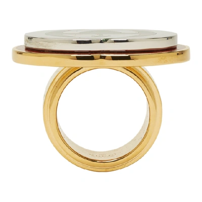 Shop Gucci Gold & Green Gg Ring In 8488 Green