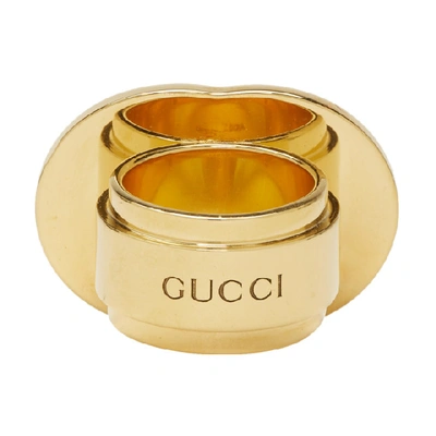 Shop Gucci Gold & Green Gg Ring In 8488 Green