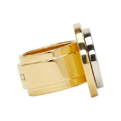 Shop Gucci Gold & Green Gg Ring In 8488 Green