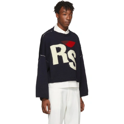 Shop Raf Simons Navy Oversized Cropped Rs Sweater In 00044 Dknvy
