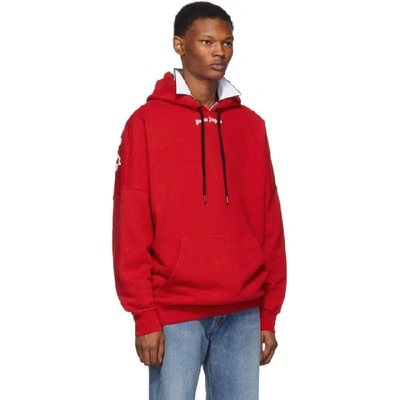 Shop Palm Angels Red Logo Hoodie In 2001 Redwht