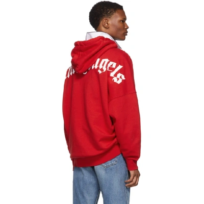 Shop Palm Angels Red Logo Hoodie In 2001 Redwht
