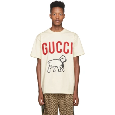 Aktiv opdragelse Brace Gucci Lamb-print Cotton-jersey T-shirt In Cream | ModeSens