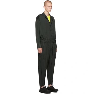 Shop Issey Miyake Men Green Wool Wrinkle Jumpsuit In 65.khaki