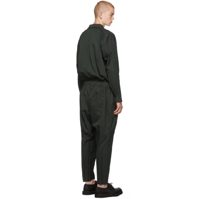 Shop Issey Miyake Men Green Wool Wrinkle Jumpsuit In 65.khaki