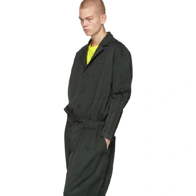 Shop Issey Miyake Men Green Wool Wrinkle Jumpsuit In 65.khaki