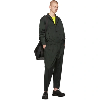 Shop Issey Miyake Men Green Wool Wrinkle Jumpsuit In 65.khaki