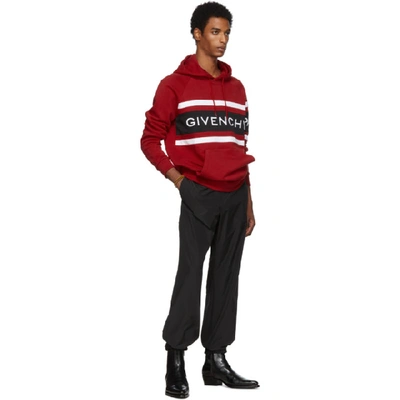 Shop Givenchy Red Contrasting Stripes Hoodie