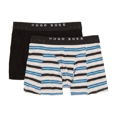 Shop Hugo Boss Boss Two-pack Black And Striped Boxer Briefs In 444 Print