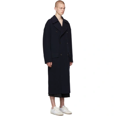 Shop Loewe Navy Long Coat In 5110 Nvyblu