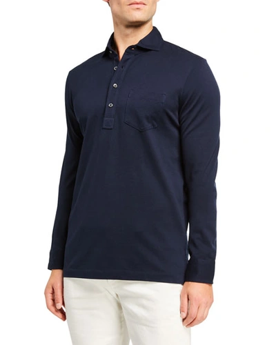 Shop Ralph Lauren Men's Washed Long-sleeve Pocket Polo Shirt, Navy