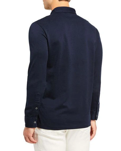 Shop Ralph Lauren Men's Washed Long-sleeve Pocket Polo Shirt, Navy