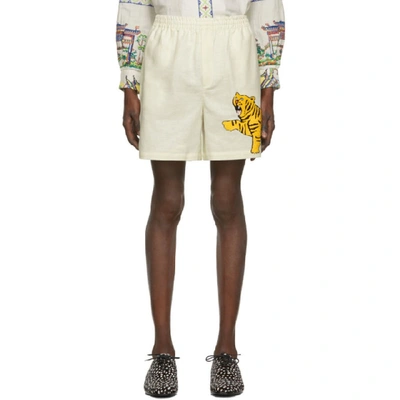 Shop Bode Off-white Tiger Rugby Shorts In Ecru