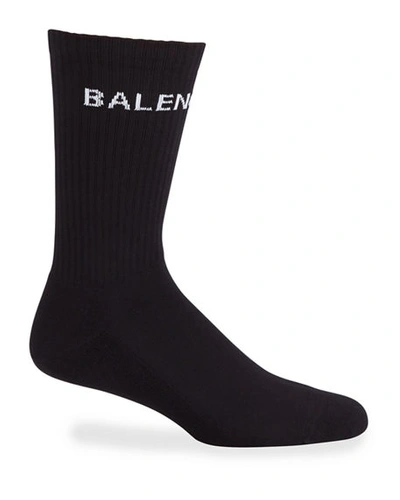 Shop Balenciaga Men's Logo-knit Tennis Socks In Black/white