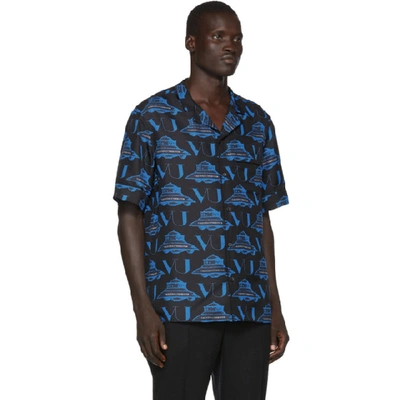 Shop Valentino Black And Blue Undercover Edition Silk Ufo Logo Shirt In Dd7 – Ufo V