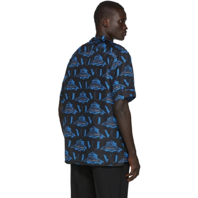 Shop Valentino Black And Blue Undercover Edition Silk Ufo Logo Shirt In Dd7 – Ufo V