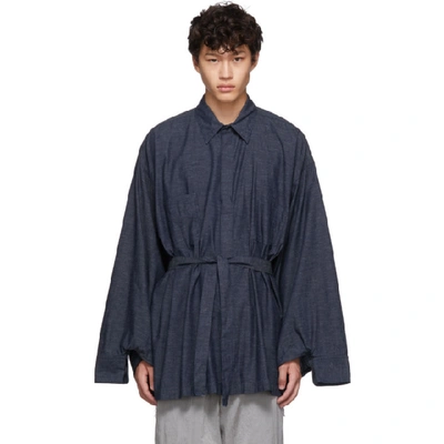 Fumito Ganryu Navy Kimono Dungaree Shirt In 3 Dk Indigo | ModeSens