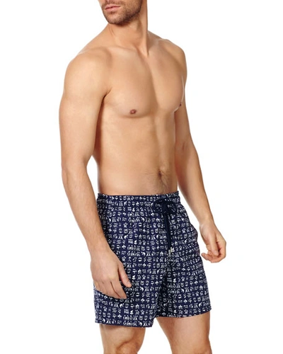 Shop Vilebrequin Men's Fortune Teller Turtle Swim Trunks In Bleu Nuit