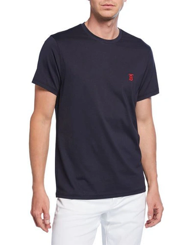 Shop Burberry Men's Parker Logo-embroidered T-shirt In Navy