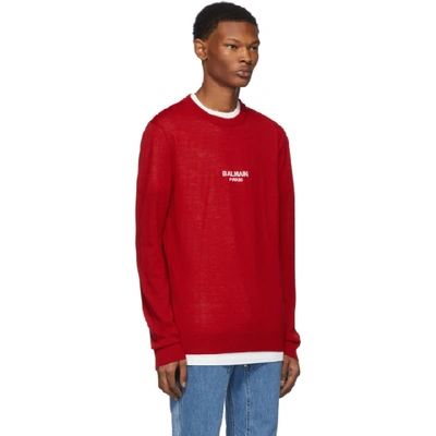 Shop Balmain Red Logo Sweater