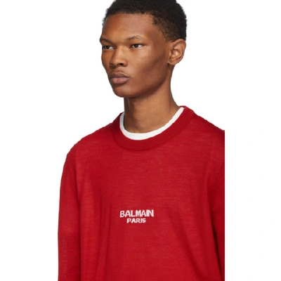 Shop Balmain Red Logo Sweater