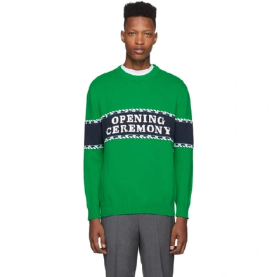 Shop Opening Ceremony Green Knit Logo Sweater In 3409 Kelgrn