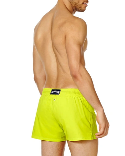 Shop Vilebrequin Men's Unis Stretch-solid Swim Trunks In Chartreuse